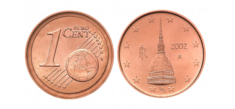 Pièce de 1 centime d'euro avec la Mole Antonelliana